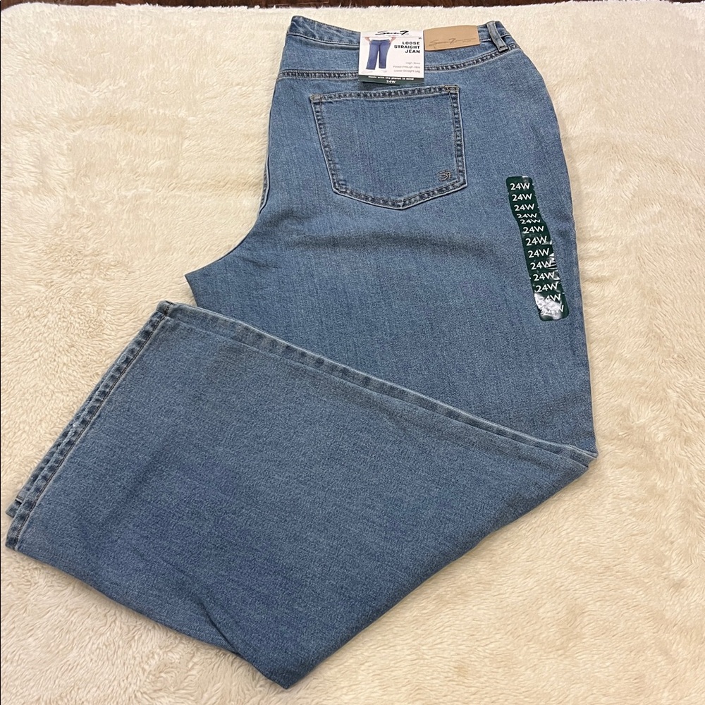 Seven7 Women's High Rise Fitted Waist Loose Fit 5 Pocket Straight Jean 24W